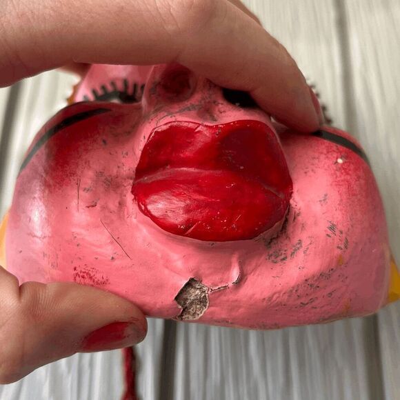 Vintage Indian Hand-Carved Painted Wooden Folk Mask Parrot Headpiece 12" - Picture 5 of 10